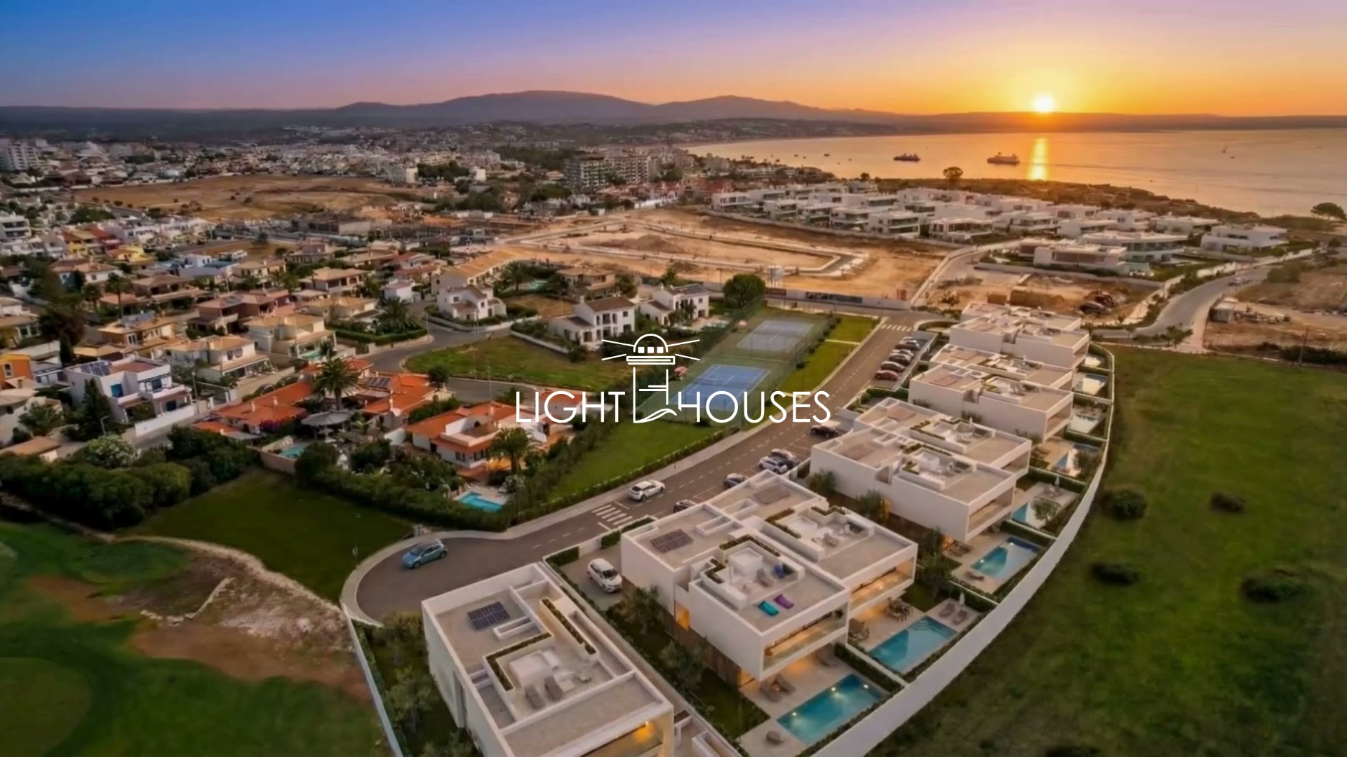 Masterplan aerial view of Lighthouses at sunset