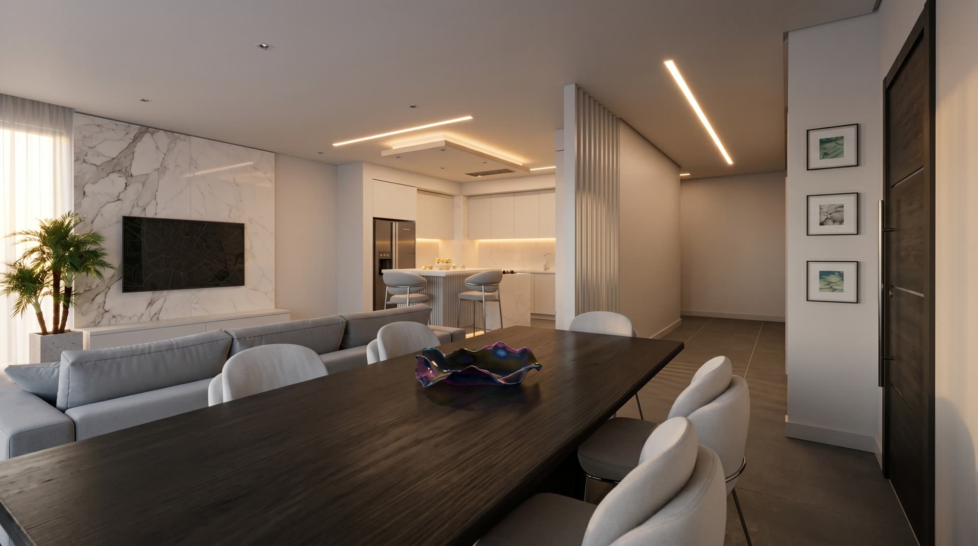 Dining and living room at Marin