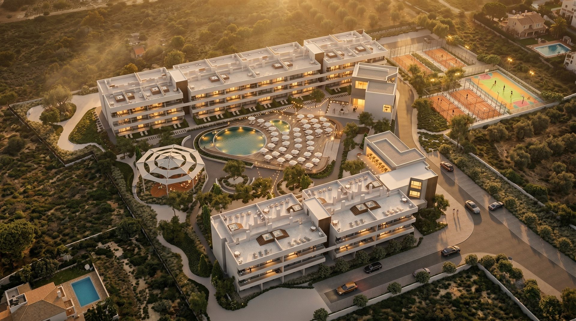 Aerial architectural visualization of The Court in Carvoeiro